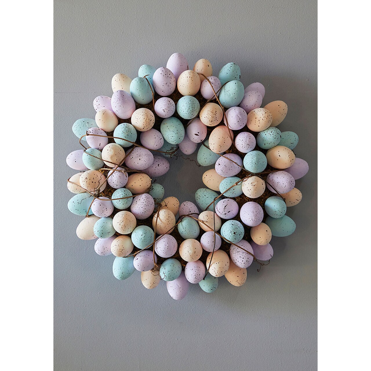 17.75" Easter Egg Wreath Pastel Spring Wreath with Speckled Eggs & Greenery for Door or Wall